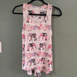 Ginger G Floral Elephant Print Soft Knit Tank Hi Lo Sz M